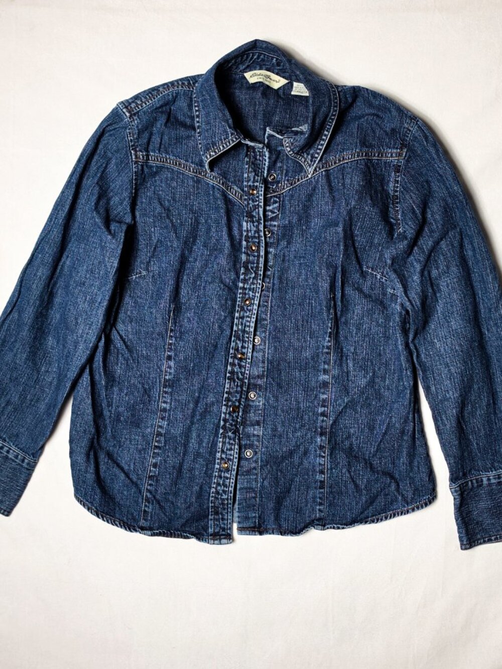 Vintage Eddie Bauer Denim Shirt jacket Womens Medium Blue Jean Western Yoke